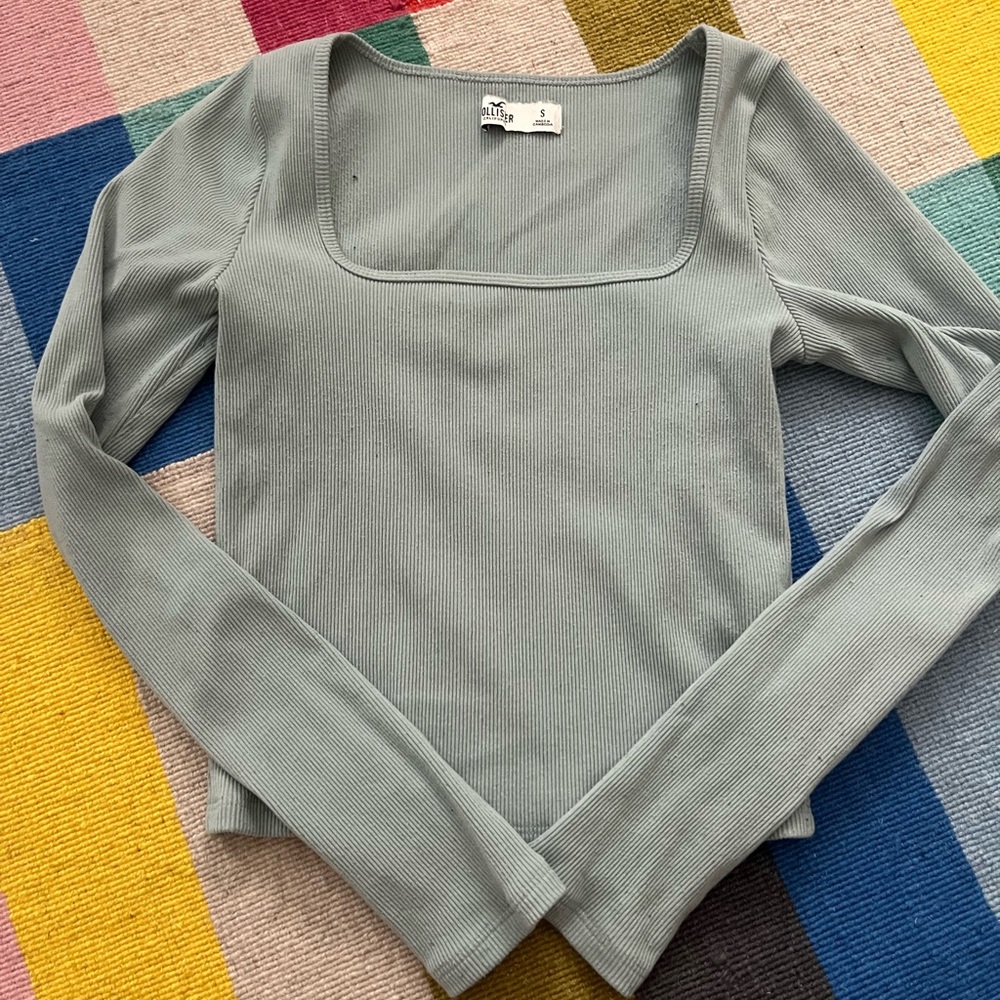 Hollister Sage Ribbed Square Neck Long Sleeve Top